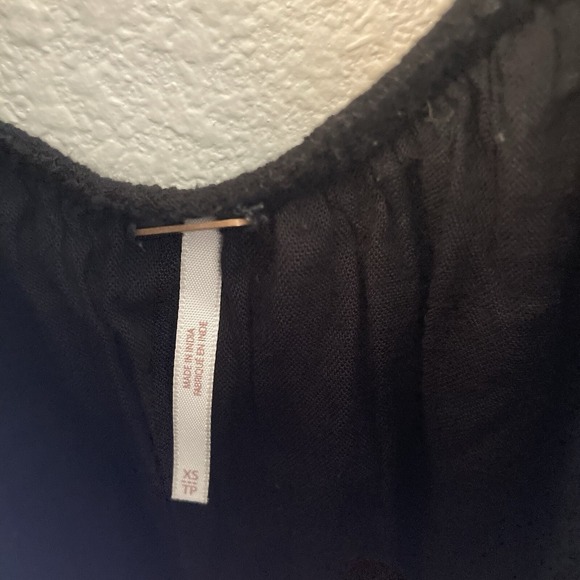 Free People Mini Dress Size XS Oxford Embroidered Black Floral Boho Goth Witchy - Picture 7 of 16